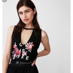 Express LOVE IS FREE lace back graphic tank top